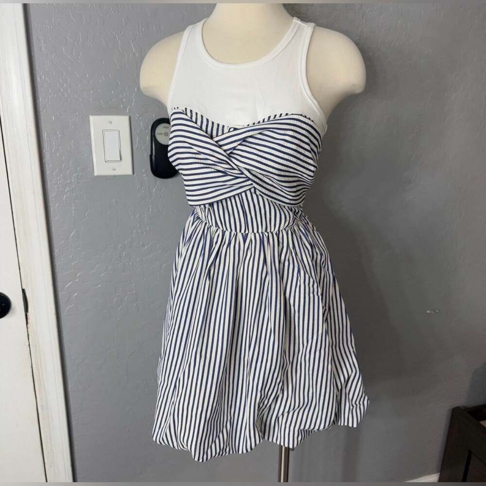 PORRIDGE Sleeveless Twofer Bubble Mini Dress Anthropologie Navy White - Picture 4 of 10